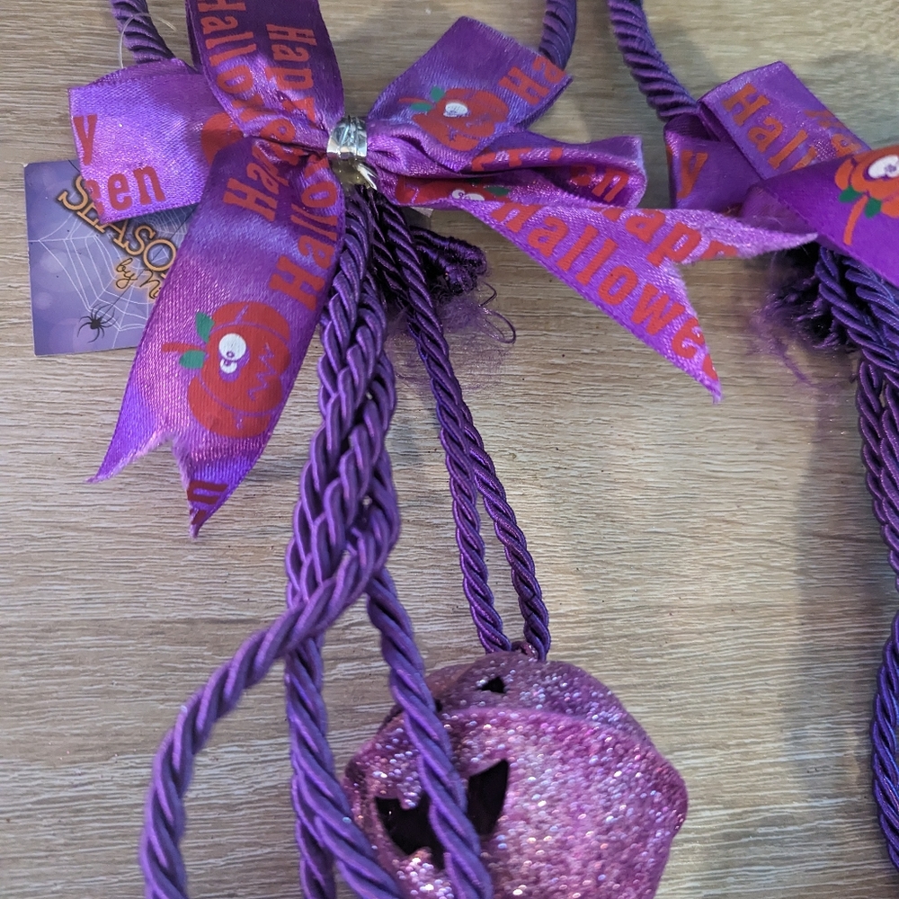 Set of 2 Halloween door bells, purple jack o lanterns - Picture 2 of 2
